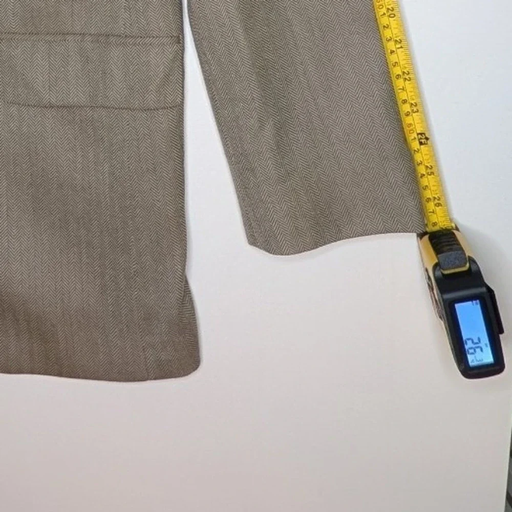 Alan Flusser Sport Coat Mens 42L Tan Silk Worsted Wool Herringbone Blazer Jacket